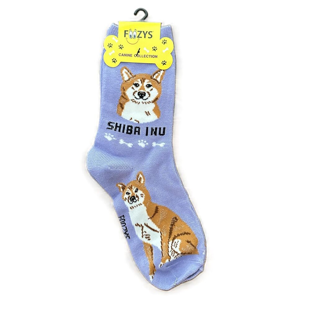 Foozys Shiba Inu Print Crew Socks Purple Women's One Size
